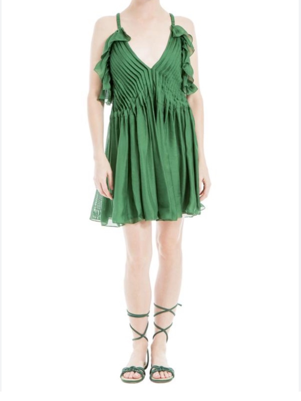 Max Studio Silk Chiffon Deep V-Neck Dress